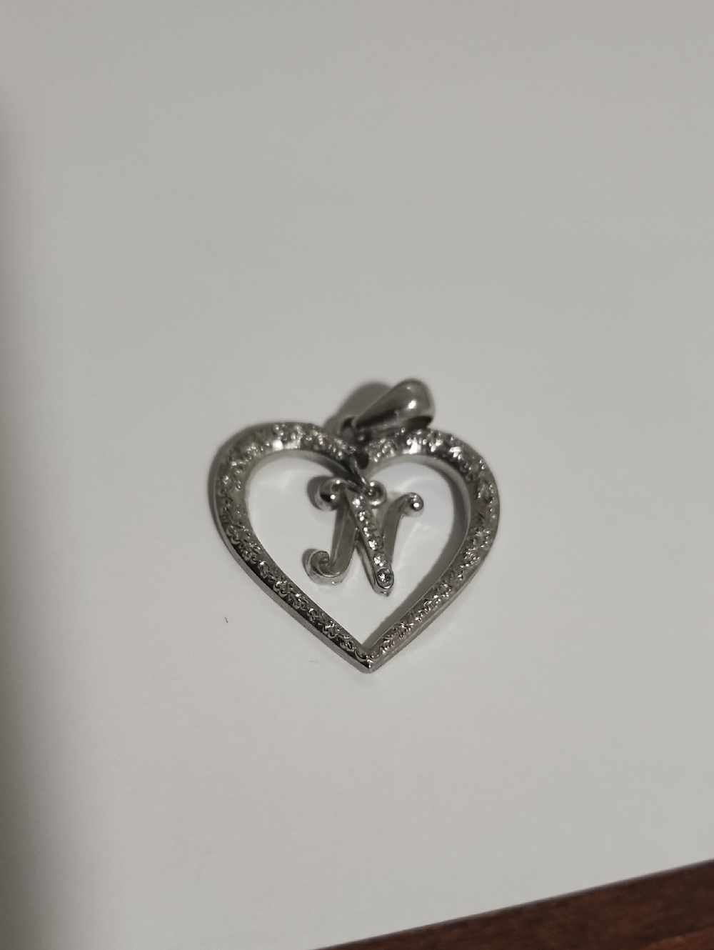 Silver Heart Initial 'N' Pendant Necklace Charm
